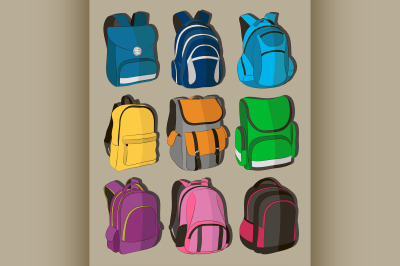 Colored school backpacks set