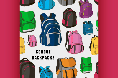 Colored school backpacks set pattern