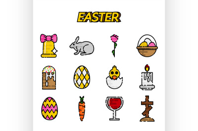 Easter flat styled icons set over white.