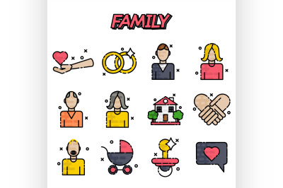 Family flat icons set