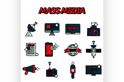 Mass media flat icons set