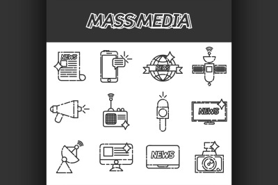 Mass media icons set