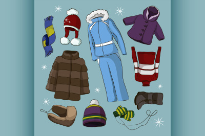 Set of warm winter clothes design