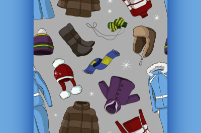 Set of warm winter clothes design pattern