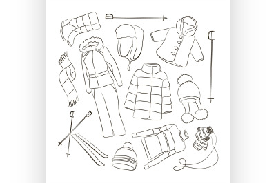 Set of warm winter clothes design