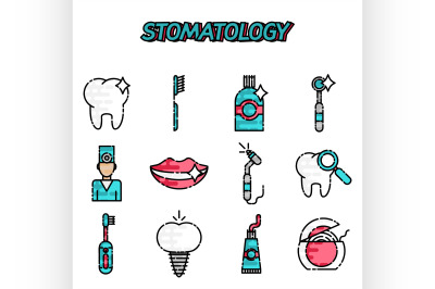 Stomatology flat icons set