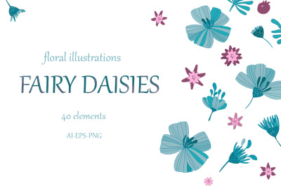 floral collection Fairy daisies, set elements