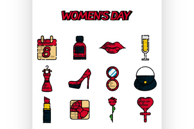 Womens day flat icons set