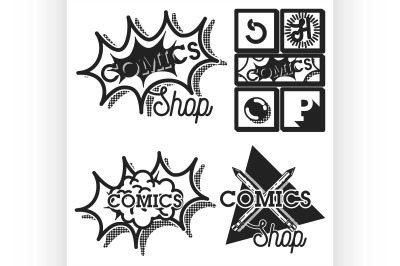 Vintage comics shop emblems