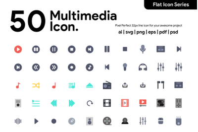 50 Multimedia Icon Flat