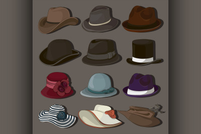 Vector set of man and woman hats