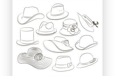 Vector set of man and woman hats