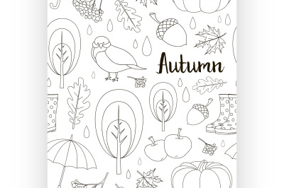 Autumn icon and objects pattern set