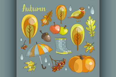 Autumn icon and objects set