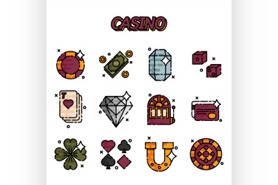 Casino flat icons set