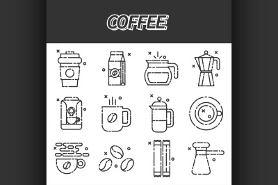 Coffee flat icons set