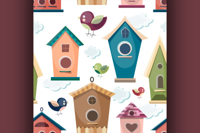 Colored birdhouses set pattern