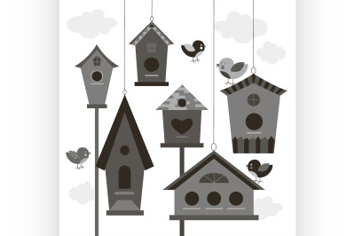 Collection of birds and birdhouses