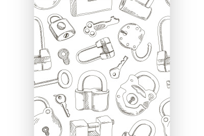 Doodled set of Different Locks and Keys pattern