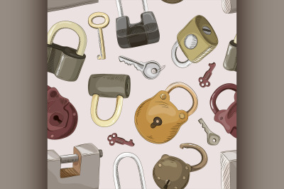 Doodled set of Different Locks and Keys pattern