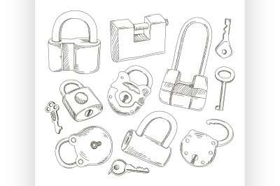 Doodled set of Different Locks and Keys