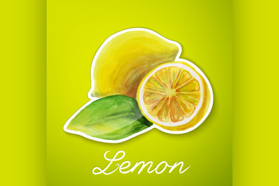 Lemon sticker, watercolor painting