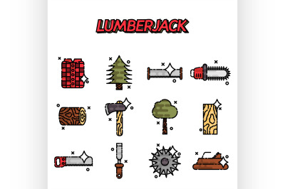 Lumberjack flat icon set