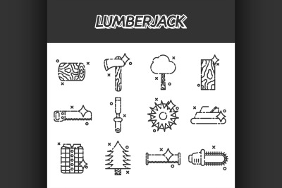 Lumberjack flat icon set