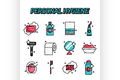 Personal hygiene flat icons set