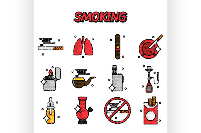 Smoking flat icons set