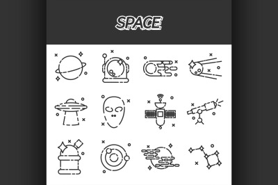 Space flat icons set