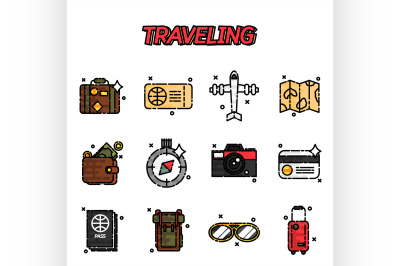 Travel Icons Set flat design