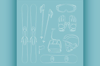 Vector set of Ski and Snowboard equipment icons