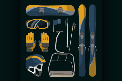 Vector set of Ski and Snowboard equipment icons