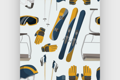 Vector set of Ski and Snowboard equipment pattern