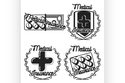 Color vintage medical insurance emblems