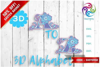 3D Multilayer Floral Alphabet A to Z, SVG Cut File Bundle