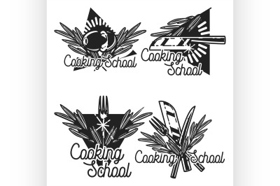 Color vintage cooking school emblems