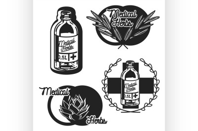 Color vintage medical plants herbs emblems
