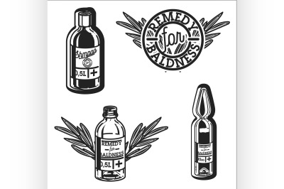 Color vintage remedy for baldness emblems
