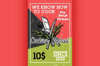 Color vintage cooking school banner