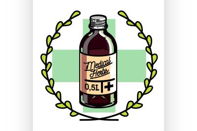 Color vintage medical plants herbs emblem