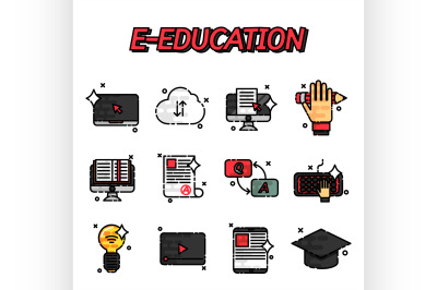 E-education flat icons set