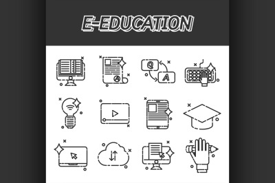 E-education flat icons set