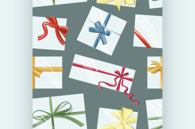 Gift cards with bows vector set pattern