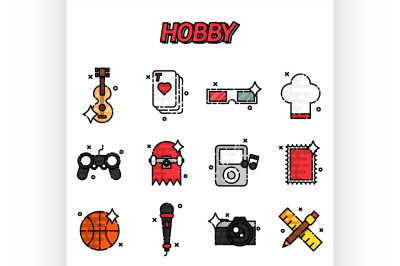 Hobby flat icons set