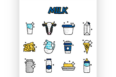 Milk flat icons set