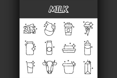 Milk flat icons set