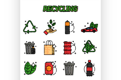 Recycling flat icons set