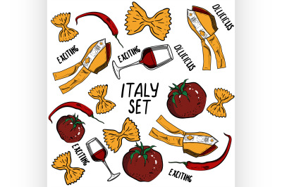 Hand drawn set of Italy